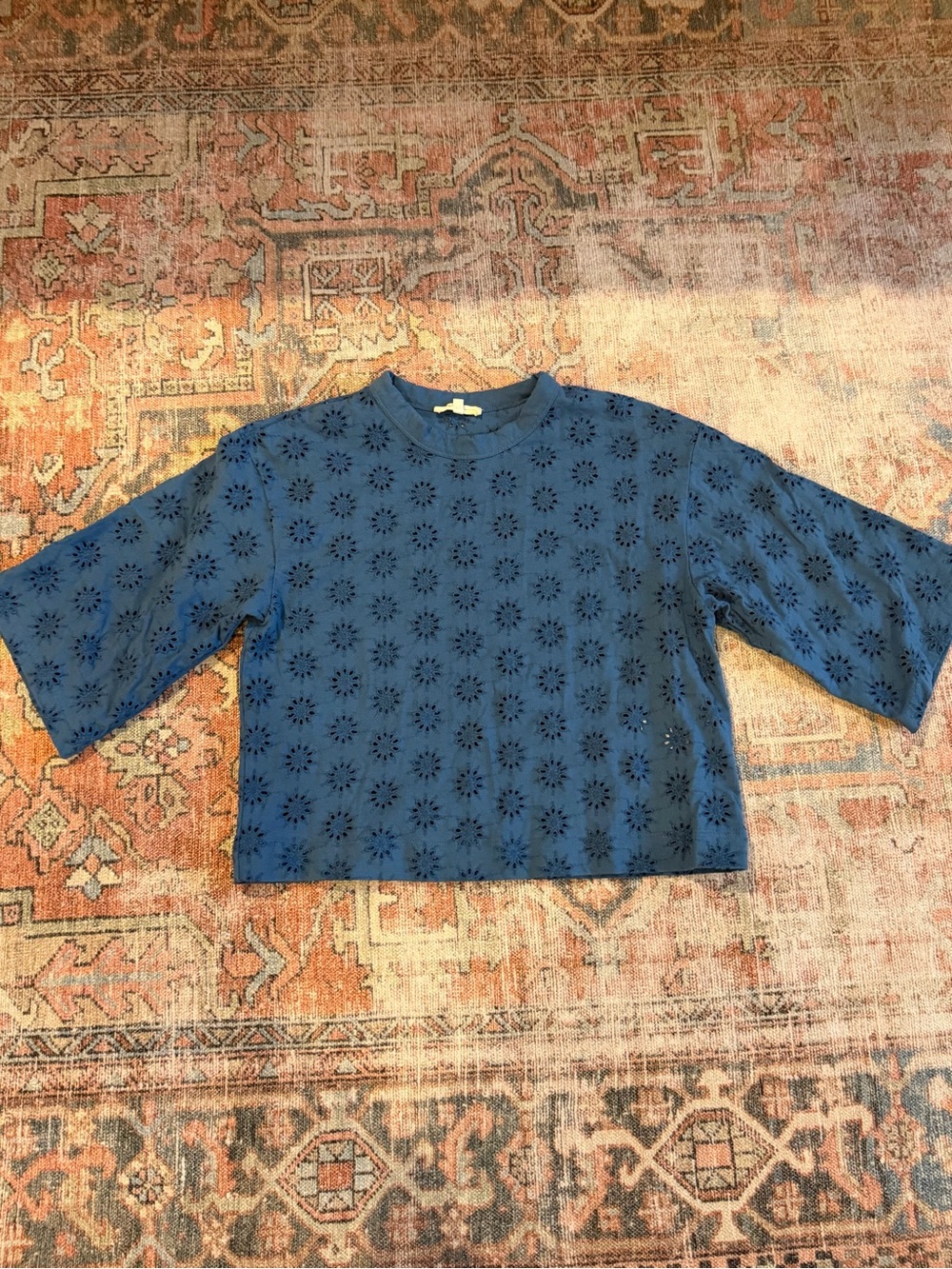 Madewell Blue Eyelet Boxy Crop Top